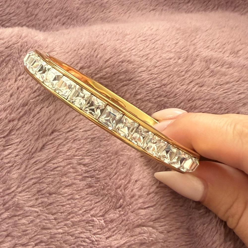 Kate Spade “Neapolitan” Gold and Silver Crystal Hinged Bangle Bracelet